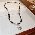 Etnische kralenketting met zwarte kralen en stenen met zilveren Ruyi-bel hanger - Stijl 14# Ketting-Zwart Vredesslot