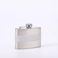 Detailed close-up of a stainless steel hip flask featuring a sparkling rhinestone band wrap - 5oz / Mirror Silver 150ml