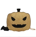 Sparkly bronze sequin pumpkin crossbody bag with black bat charm for Halloween - Glitter Gold