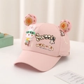 Détail du tissu gaufré sur casquette rose pour enfant avec oreilles d'ours et lapin - Bébé 2-6 Ans 47-52CM / Rose