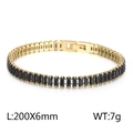 Gold plated titanium steel tennis bracelet with 6mm rectangular black zircons 200mm length - Style B Black Zirconia (KB165621-Z) / Gold