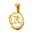 Gold-plated titanium steel letter R pendant with white shell inlay and lava texture - Letter R (SP035G-R(Single Pendant))