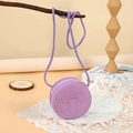 Mini round woven straw crossbody bag in purple for summer beach vacations and daily use - 12cm / Purple