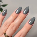 Glossy dark grey almond press-on nails with a mirror finish for a minimalist chic look - Dark Grey (JP3009)