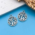 Two silver vintage tree of life charms for DIY bracelets and jewelry making - Round Tree of Life 15x19mm