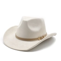 Sombrero vaquero clásico de ante crema con cinturón marrón delgado y hebilla dorada - M(56-58cm) / Beige (Gamuza)