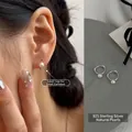 925 silver stud earrings featuring natural pearls for small earlobes, sleek minimalist style - EH0365/Silver Minimalist Pearl Hoop