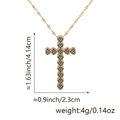 Golden heart cross pendant necklace with dark blue zircon stones and size specifications - Style K (Heart Spliced Cross/Blue Zirconia)