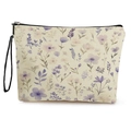 Beauty case in cotone e lino con stampa floreale viola e chiusura a zip superiore - Stile Floreale Viola e Beige
