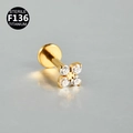 Golden F136 titanium labret stud featuring a four-leaf clover design with clear stones - Style 8 / 1.2x6mm / Gold