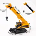 Yellow toy crane cake topper for kids birthday with adjustable arm and boom details - Yellow Plastic Crane