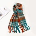 Plaid mohair scarf in orange and cyan stripes with tassels for autumn and winter - Cyan Orange Plaid