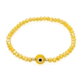 Bracelet en perles de verre jaune facetté avec amulette œil maléfique et or - Jaune