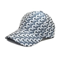 Close-up of denim baseball cap with white C monogram patterns and curved brim detail - M (56-58cm) / Blue