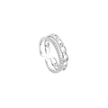 Silver multi-layer open ring featuring cuban chain texture and sparkling zircon stones - Geometric Double Layer