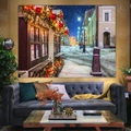 Large Christmas wall tapestry with European snowy street scene for home festive decoration - 90x60cm / Style 5-European Christmas Street Night View
