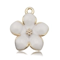 Macro detail of a white enamel cherry blossom flower charm with golden metal finish - White