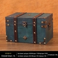 Vintage emerald green wooden storage box with metal lock and rivet details in large size - Buckle / Extra Large / Emerald