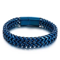 Men's blue titanium steel double-row wheat chain bracelet with magnetic clasp - Dark Blue (KB162457-KFC)