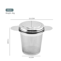 Stainless steel tea infuser model ER02B-1 with silicone lid and dual handle measurements - Round Handle Tea Strainer (YR2123-3)