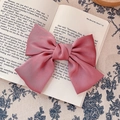 Oversized dusty pink satin bow hair clip with French vintage design and elegant finish - Hair Bow / Korean Pink