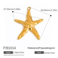 Polished gold starfish pendant in stainless steel with size specs 27.55x34.44mm - PJ91014-Gold Starfish