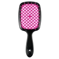Hollow-out hair brush with black handle and pink grid vents for detangling hair - Black Handle - Rose Red