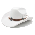 Cappello da cowboy bianco in feltro con fascia etnica marrone e fibbia in turchese - M (56-58cm) / Bianco