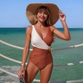 Costume intero bicolore marrone caramello e crema con decorazione a stella marina - S / Marrone a Contrasto