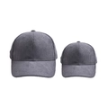 Detail of dark grey corduroy fabric texture on matching parent and child baseball caps - Parent-Child Set (2 Pcs) / Gray