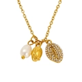 Bohemian gouden ketting met tulpknop, parel en strass schelp hangers - Tulp Parel Schelp Stijl (1968)