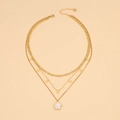 Goudkleurige meerlaagse ketting met witte schelpbloem hanger en bloemenaccenten - Drielaagse Schelpbloem Stijl (4#)
