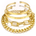 Set di quattro bracciali punk hip hop dorati con catene spesse e incisione Love sul polsino - Bracciale Rigido LOVE Oro