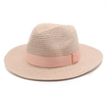Classico cappello da sole in paglia beige con nastro rosa corallo e dettaglio fiocco di moda - Stile Nastro / Rosa