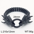 Matte black titanium dragon scale bracelet with double-row weave and dragon head clasp - Black Dragon Head (KB163676-JX)