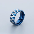 Blue and silver titanium steel ring with wave texture and brushed metallic finish - US 8 / Blue (KR111726-GC)