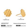 Golden waffle-shaped stainless steel stud earrings featuring a minimalist textured design - Waffle Shape Stud Earrings (JDE0207027)