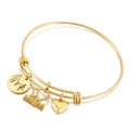 Pulsera ajustable de acero dorado para mamá con colgantes de corazón y silueta familiar - Dorado (KB148244-Z)