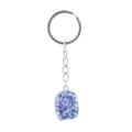 Close-up of a blue and white natural agate stone pendant with a silver metal keychain - Blue Sodalite