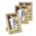 Three-piece solid wood photo frames set with natural grain and support stand - Teak Wood Color