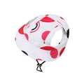 Close-up of dog sun hat with red and black polka dots and adjustable drawstring buckle - S / White Red