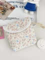 Gesteppte Mini-Aufbewahrungstasche mit Blumenmuster und Druckknopf in Cremeweiß - Druckknopf-Stil