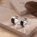 Silver stainless steel hoop earrings with double-row black square zircon inlay - Stainless Steel/Zirconia / Silver with Black Zirconia