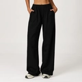 Women's high waist wide leg sweatpants in black, relaxed fit for casual outdoor sports - S / Premium Black