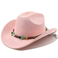 Vista dettagliata del cappello da cowboy rosa in pelle scamosciata con perline colorate - Rosa