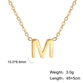 18k gold plated letter M pendant necklace in stainless steel with detailed dimensions - M