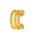 Three-layer gold-plated ear cuff featuring crystal zircon pavé and twisted rope design - 3-Layer Twisted Pave Zirconia Style (KC Gold M-043)
