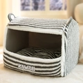Plush grey striped pet bed for dogs and cats with kawaii ears and soft warm fabric - Grey Bear Ear Drawer Bed