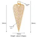 Long gold plated heart pendant with white zircon stones and detailed dimensions - Slender Pave Heart / Gold