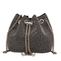 Borsa a secchiello nera scintillante con strass argento e dettagli in perle - Argento